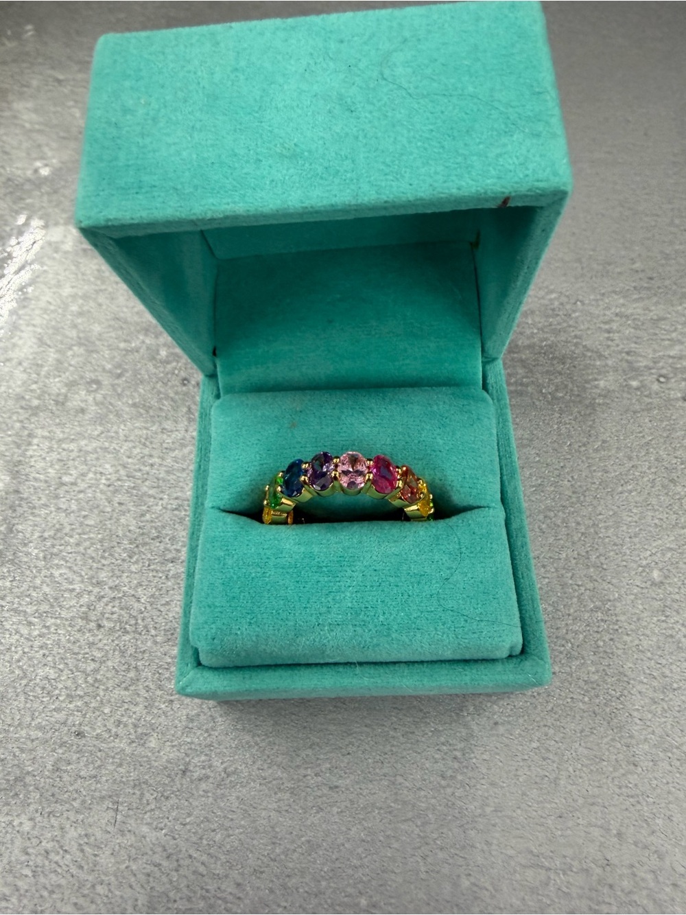 Kurt Geiger Gold Band Ring with Blue, Purple, Pink & Green Gemstones